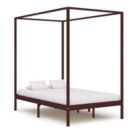 Dark brown solid pine wood canopy bed 120x200 cm by vidaXL, Beds and slatted bases - Ref: Foro24-283270, Price: 158,67 €, Dis...