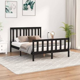 Bed frame with black pine wood headboard 120x200 cm by vidaXL, Beds and slatted bases - Ref: Foro24-3188205, Price: 172,40 €,...