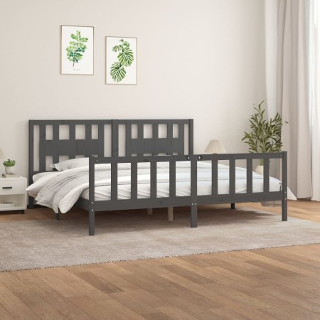 Gray pine wood bed frame with headboard 180x200cm by vidaXL, Beds and slatted bases - Ref: Foro24-3188183, Price: 176,99 €, D...