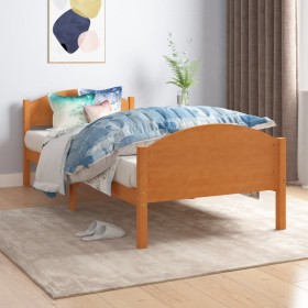 Honey brown pine solid wood bed frame 100x200 cm by vidaXL, Beds and slatted bases - Ref: Foro24-322037, Price: 120,99 €, Dis...