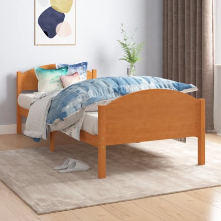 Honey brown pine solid wood bed frame 100x200 cm by vidaXL, Beds and slatted bases - Ref: Foro24-322037, Price: 120,00 €, Dis...