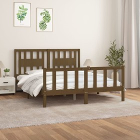 Honey brown pine wood bed frame with headboard 160x200 cm by vidaXL, Beds and slatted bases - Ref: Foro24-3188179, Price: 175...