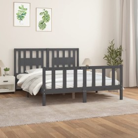 Gray pine wood bed frame with headboard 150x200cm by vidaXL, Beds and slatted bases - Ref: Foro24-3188173, Price: 163,99 €, D...