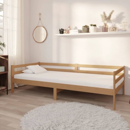 Honey brown solid pine wood sofa bed and mattress 90x200 cm by vidaXL, Beds and slatted bases - Ref: Foro24-3083557, Price: 2...