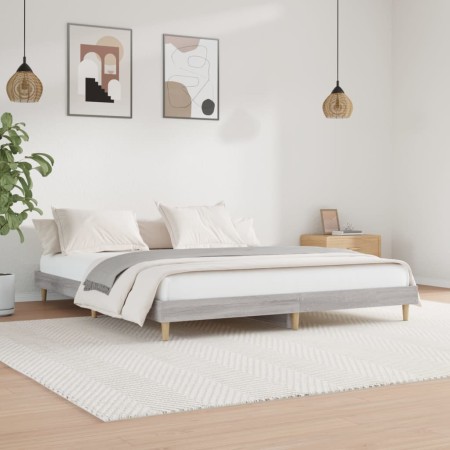 Sonoma gray engineered wood bed frame 140x200 cm by vidaXL, Beds and slatted bases - Ref: Foro24-832043, Price: 103,99 €, Dis...