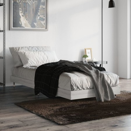 Sonoma gray engineered wood bed frame 75x190 cm by vidaXL, Beds and slatted bases - Ref: Foro24-832211, Price: 82,35 €, Disco...