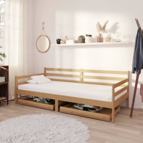 Sofa bed with drawers solid honey pine wood 90x200 cm by vidaXL, Beds and slatted bases - Ref: Foro24-3083682, Price: 167,99 ...