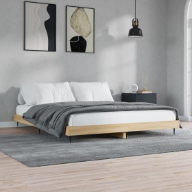 Sonoma oak engineered wood bed frame 200x200 cm by vidaXL, Beds and slatted bases - Ref: Foro24-832216, Price: 143,99 €, Disc...