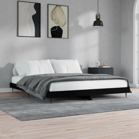 Black engineered wood bed frame 150x200 cm by vidaXL, Beds and slatted bases - Ref: Foro24-832238, Price: 135,80 €, Discount: %