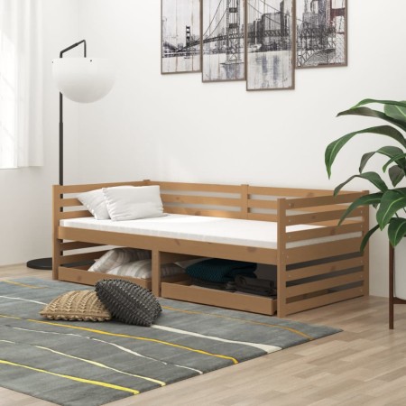 Sofá cama con cajones madera pino maciza miel 90x200 cm de vidaXL, Camas y somieres - Ref: Foro24-3083692, Precio: 150,29 €, ...