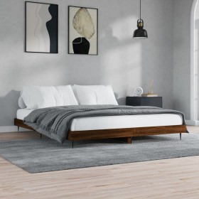 Oak brown engineered wood bed frame 200x200 cm by vidaXL, Beds and slatted bases - Ref: Foro24-832220, Price: 131,95 €, Disco...