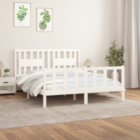 Bed frame with white pine wood headboard 160x200 cm by vidaXL, Beds and slatted bases - Ref: Foro24-3188177, Price: 154,00 €,...