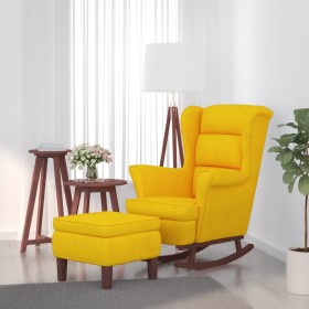 Sillón mecedora patas madera y taburete terciopelo amarillo de vidaXL, Mecedoras - Ref: Foro24-3121237, Precio: 269,76 €, Des...