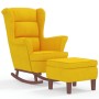 Sillón mecedora patas madera y taburete terciopelo amarillo de vidaXL, Mecedoras - Ref: Foro24-3121237, Precio: 272,58 €, Des...