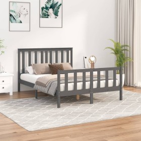 Bed frame with gray pine wood headboard 140x200 cm by vidaXL, Beds and slatted bases - Ref: Foro24-3188208, Price: 161,11 €, ...