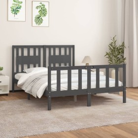 Bed frame with gray pine wood headboard 140x200 cm by vidaXL, Beds and slatted bases - Ref: Foro24-3188168, Price: 163,99 €, ...