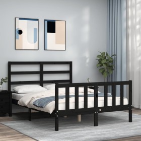 Double bed frame with black solid wood headboard by vidaXL, Beds and slatted bases - Ref: Foro24-3191880, Price: 157,05 €, Di...