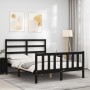 Estructura cama de matrimonio con cabecero madera maciza negra de vidaXL, Camas y somieres - Ref: Foro24-3191880, Precio: 157...