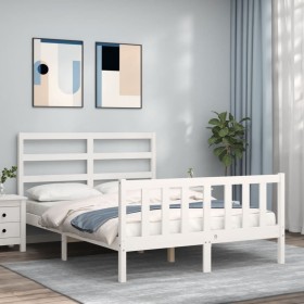 White solid wood bed frame with headboard 120x200 cm by vidaXL, Beds and slatted bases - Ref: Foro24-3191902, Price: 124,99 €...