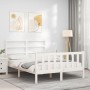 White solid wood bed frame with headboard 120x200 cm by vidaXL, Beds and slatted bases - Ref: Foro24-3191902, Price: 124,40 €...