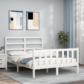 White solid wood bed frame with headboard 140x190 cm by vidaXL, Beds and slatted bases - Ref: Foro24-3191887, Price: 120,56 €...