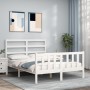 White solid wood bed frame with headboard 140x190 cm by vidaXL, Beds and slatted bases - Ref: Foro24-3191887, Price: 120,47 €...