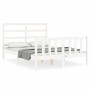 White solid wood bed frame with headboard 140x190 cm by vidaXL, Beds and slatted bases - Ref: Foro24-3191887, Price: 120,47 €...