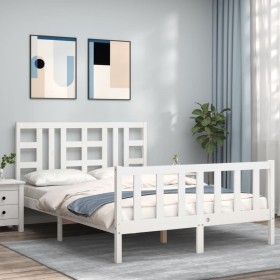 Double bed frame with white solid wood headboard by vidaXL, Beds and slatted bases - Ref: Foro24-3191947, Price: 157,99 €, Di...