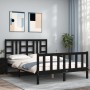 Double bed frame with black solid wood headboard by vidaXL, Beds and slatted bases - Ref: Foro24-3191950, Price: 178,99 €, Di...