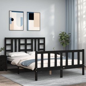 Estructura cama de matrimonio con cabecero madera maciza negro de vidaXL, Camas y somieres - Ref: Foro24-3191950, Precio: 178...