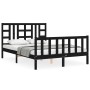 Double bed frame with black solid wood headboard by vidaXL, Beds and slatted bases - Ref: Foro24-3191950, Price: 178,99 €, Di...