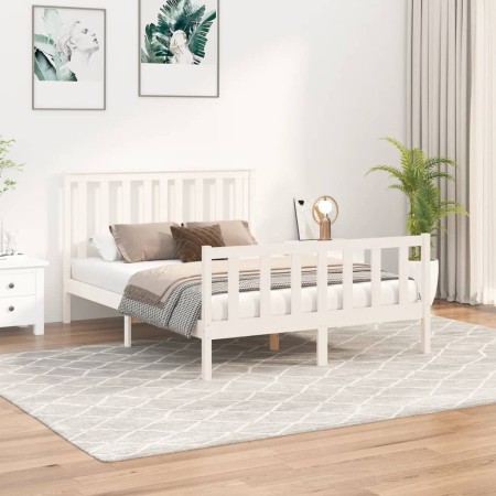 Bed frame with white pine wood headboard 140x200 cm by vidaXL, Beds and slatted bases - Ref: Foro24-3188207, Price: 137,84 €,...