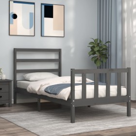 Gray solid wood bed frame with headboard 100x200 cm by vidaXL, Beds and slatted bases - Ref: Foro24-3191898, Price: 106,99 €,...