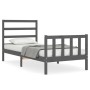 Gray solid wood bed frame with headboard 100x200 cm by vidaXL, Beds and slatted bases - Ref: Foro24-3191898, Price: 106,15 €,...