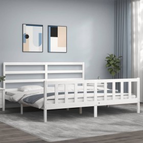 White solid wood bed frame with headboard 200x200 cm by vidaXL, Beds and slatted bases - Ref: Foro24-3191927, Price: 142,22 €...