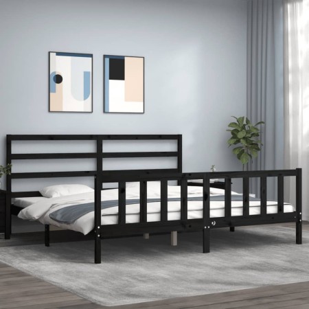 Bed frame with black solid wood headboard 200x200 cm by vidaXL, Beds and slatted bases - Ref: Foro24-3191930, Price: 191,48 €...