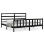 Bed frame with black solid wood headboard 200x200 cm by vidaXL, Beds and slatted bases - Ref: Foro24-3191930, Price: 196,99 €...