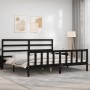 Bed frame with black solid wood headboard 200x200 cm by vidaXL, Beds and slatted bases - Ref: Foro24-3191930, Price: 191,48 €...