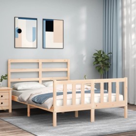 Double bed frame with solid wood headboard by vidaXL, Beds and slatted bases - Ref: Foro24-3191876, Price: 105,73 €, Discount: %