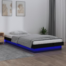 Bed frame with LED black solid wood 90x190 cm by vidaXL, Beds and slatted bases - Ref: Foro24-832747, Price: 201,99 €, Discou...