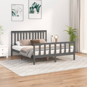 Bed frame with gray pine wood headboard 160x200 cm by vidaXL, Beds and slatted bases - Ref: Foro24-3188218, Price: 163,99 €, ...