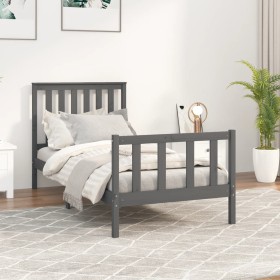 Gray pine wood bed frame with headboard 100x200cm by vidaXL, Beds and slatted bases - Ref: Foro24-3188198, Price: 148,18 €, D...