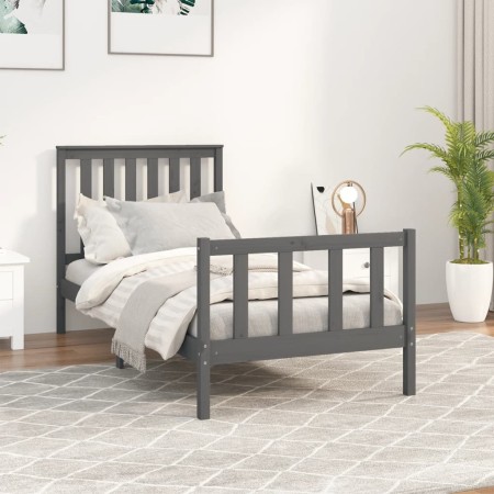 Gray pine wood bed frame with headboard 100x200cm by vidaXL, Beds and slatted bases - Ref: Foro24-3188198, Price: 148,18 €, D...