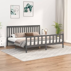 Gray pine wood bed frame with headboard 200x200cm by vidaXL, Beds and slatted bases - Ref: Foro24-3188228, Price: 172,99 €, D...