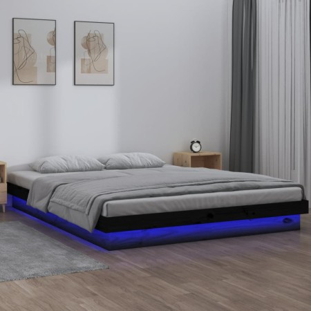 Bed frame with LED solid wood black 140x190 cm by vidaXL, Beds and slatted bases - Ref: Foro24-832762, Price: 258,11 €, Disco...