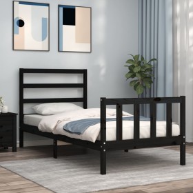 Single bed frame with black solid wood headboard by vidaXL, Beds and slatted bases - Ref: Foro24-3191870, Price: 121,27 €, Di...