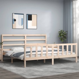 Bed frame with solid wood headboard 200x200 cm by vidaXL, Beds and slatted bases - Ref: Foro24-3191926, Price: 131,99 €, Disc...