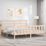 Bed frame with solid wood headboard 200x200 cm by vidaXL, Beds and slatted bases - Ref: Foro24-3191926, Price: 131,99 €, Disc...