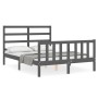 Gray solid wood bed frame with headboard 140x190 cm by vidaXL, Beds and slatted bases - Ref: Foro24-3191888, Price: 134,66 €,...