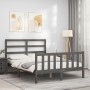 Gray solid wood bed frame with headboard 140x190 cm by vidaXL, Beds and slatted bases - Ref: Foro24-3191888, Price: 134,66 €,...